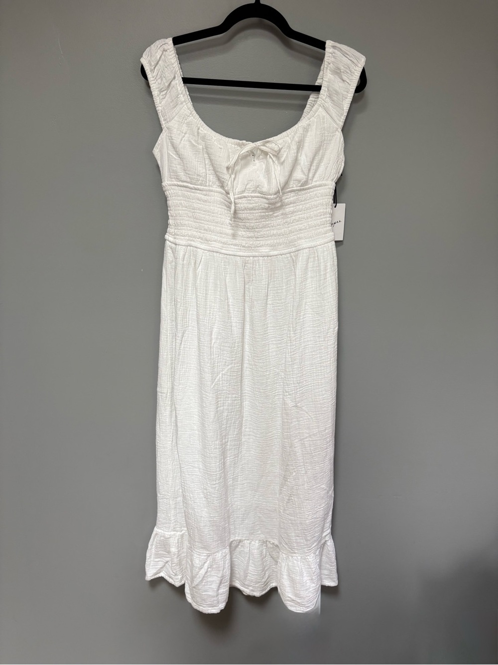 Japna NEW White Cotton Textured Lined Midi Sundress with Ruffle Hem Size M